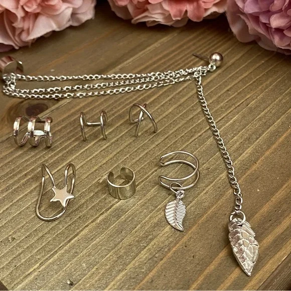 7 Pcs Ear Cuff Set Dangle Feather Star Earring - Picture 13 of 16